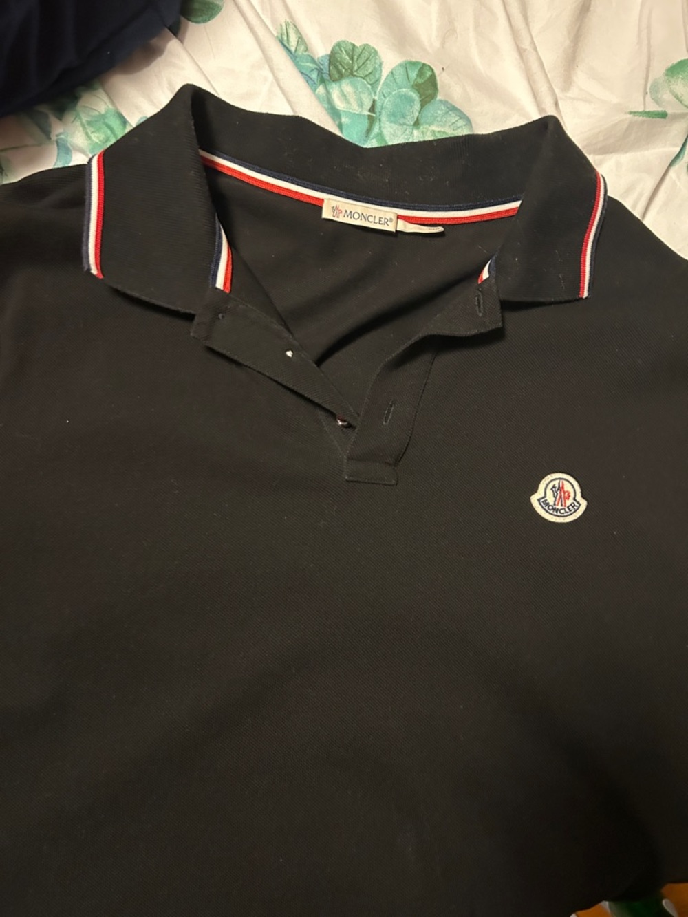 Moncler Men's Polo Shirt with Tricolor Trim Sz xl